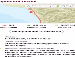 Gempa 6,2 SR Guncang Aceh, Getaran Terasa di Padangsidimpuan dan Dolok Masihul Sergei